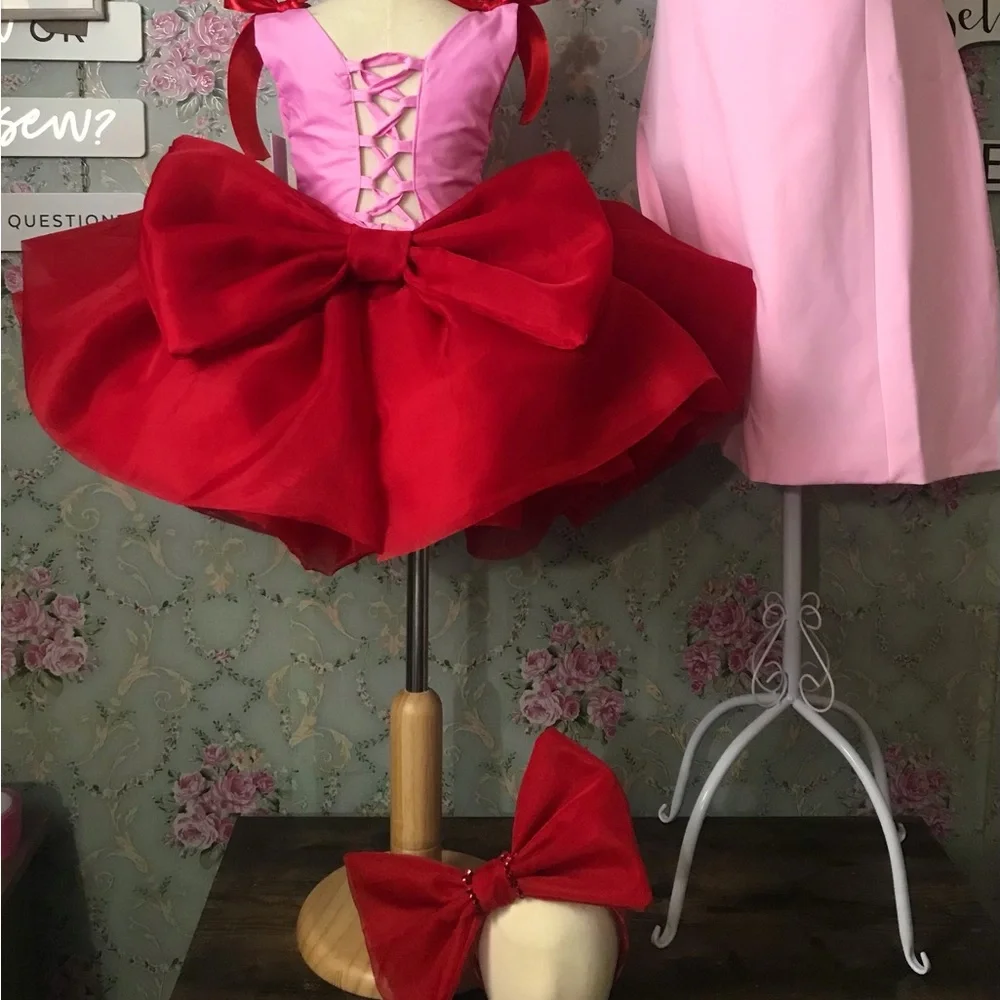 Pink and Red Girls' (Mother and daughter) Party Tutu Dress with Satin Bows